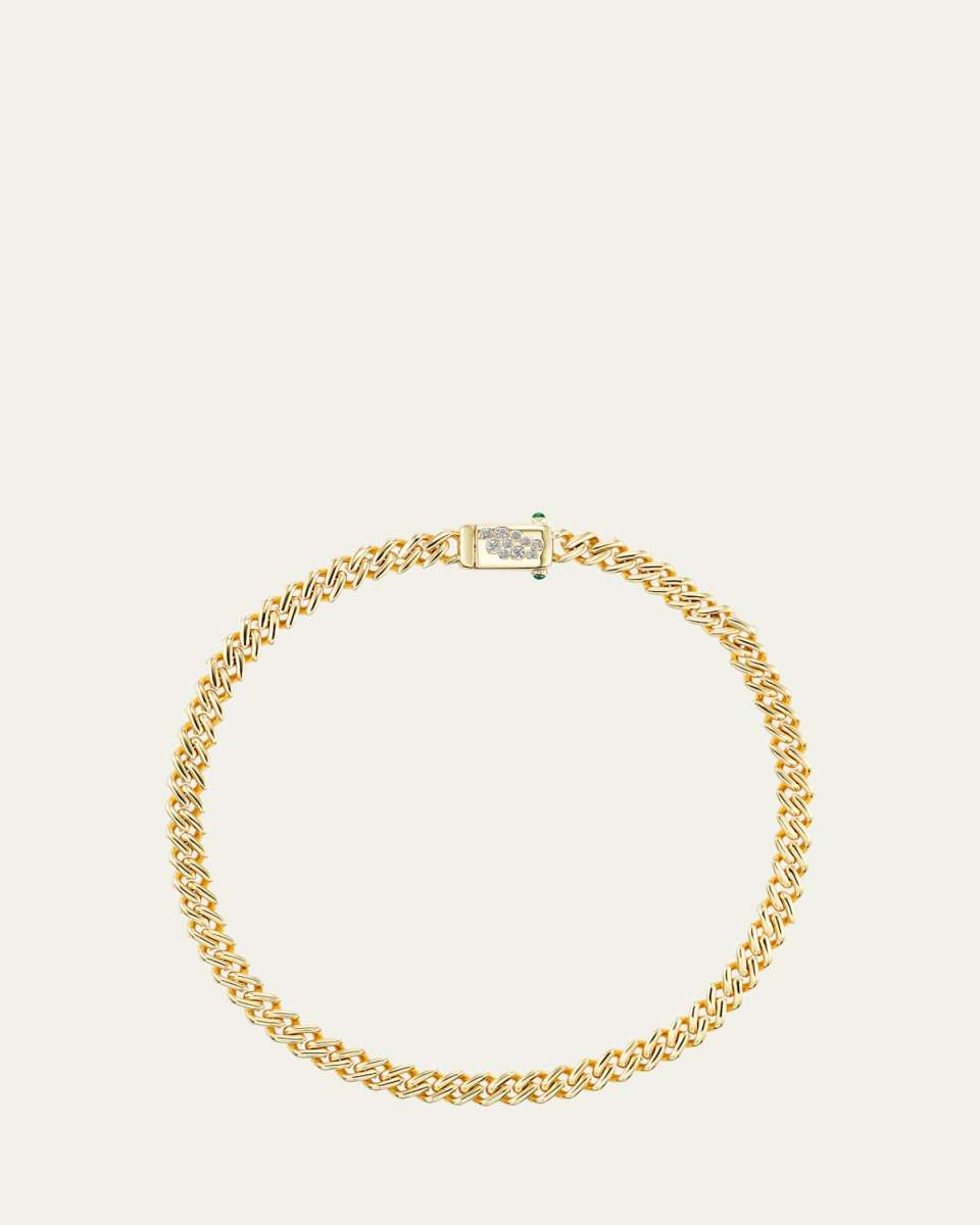 18K Yellow Gold Curb Chain Necklace with Diamonds, 17"L